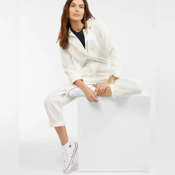 Outerknown ecru ivory long sleeve zip up front station jumpsuit size small new - Picture 2 of 6